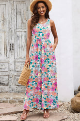Robe longue sans manches à col rond et poches